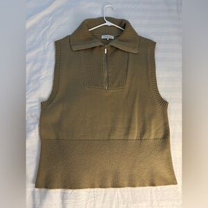 Beige Sleeveless Knit Top with Zipper